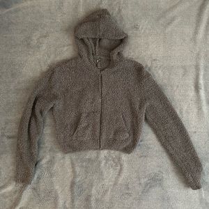 Skims Cozy Knit Zip Up Hoodie | Smoke